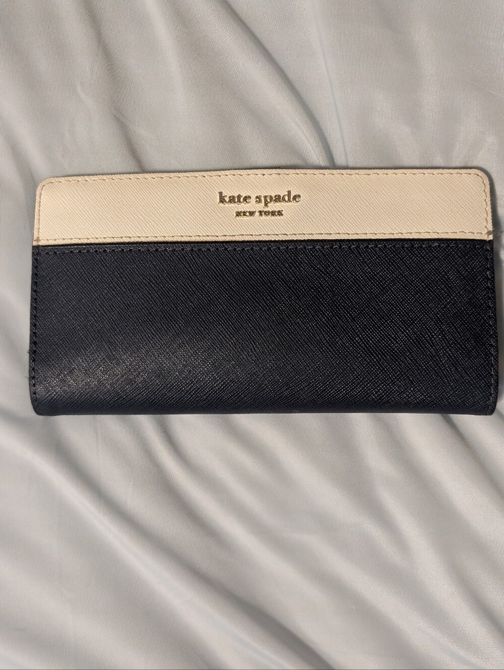 Kate Spade navy and cream and green  three-tone leather continental wallet